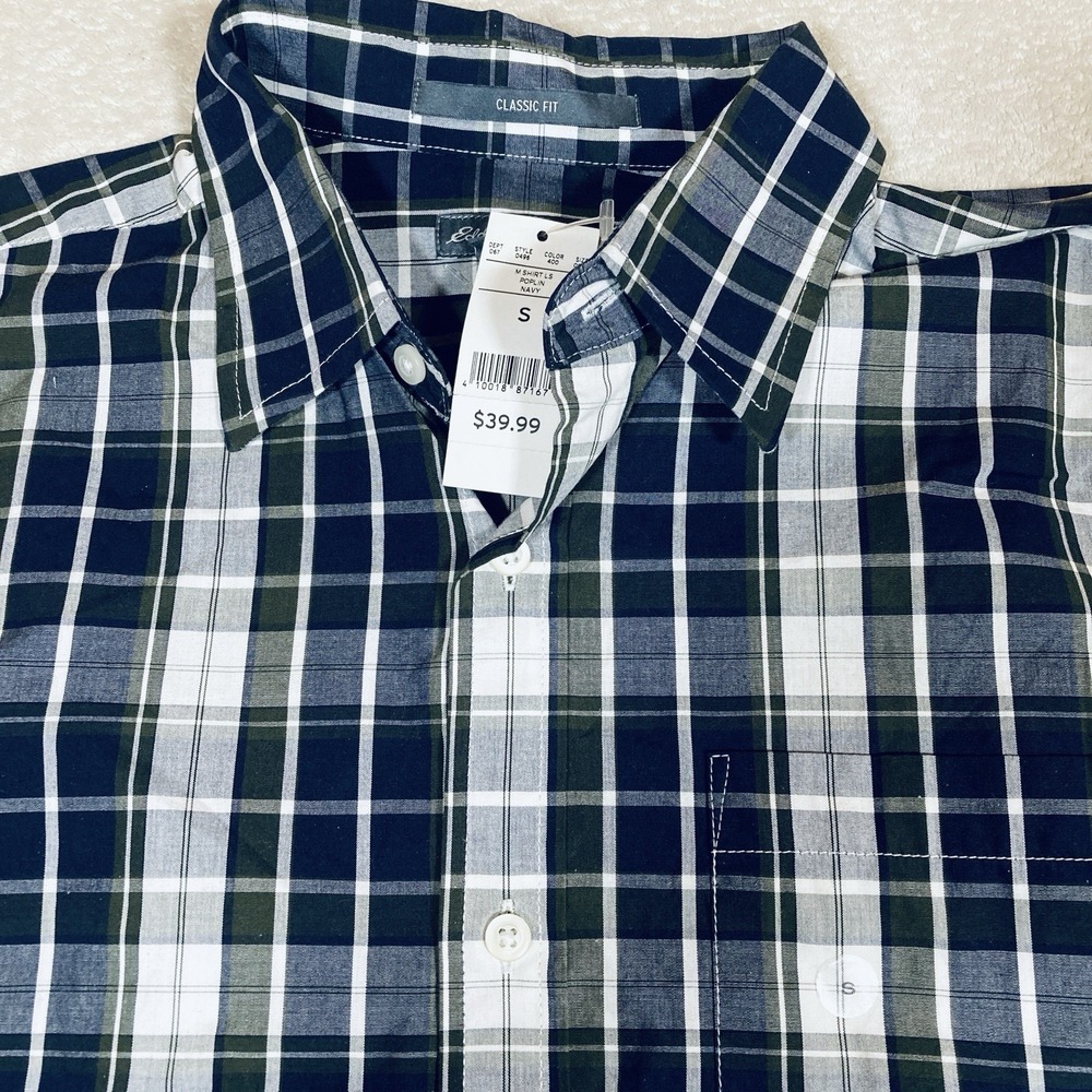 NWT Eddie Bauer Shirt Mens Small Blue Plaid Classic Fit Flannel Long Sleeve